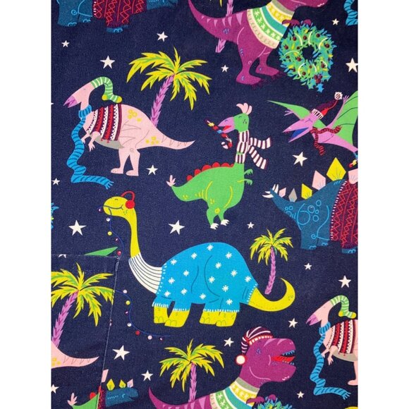 Colorful Dinosaur-Themed Scrub Top With Christmas Print Lg - Picture 1 of 8
